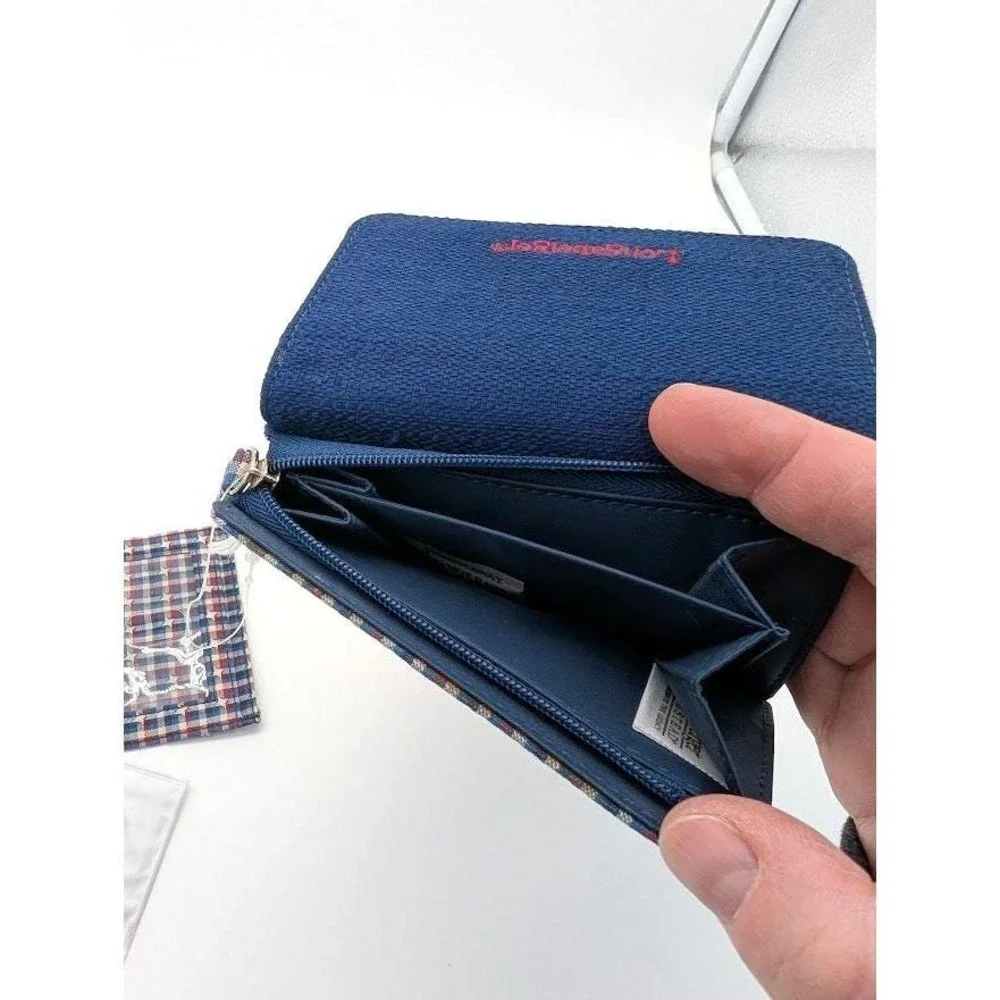 Longaberger Homestead Tri Fold Wallet Removable ID Fabric Country Plaid Blue NEW